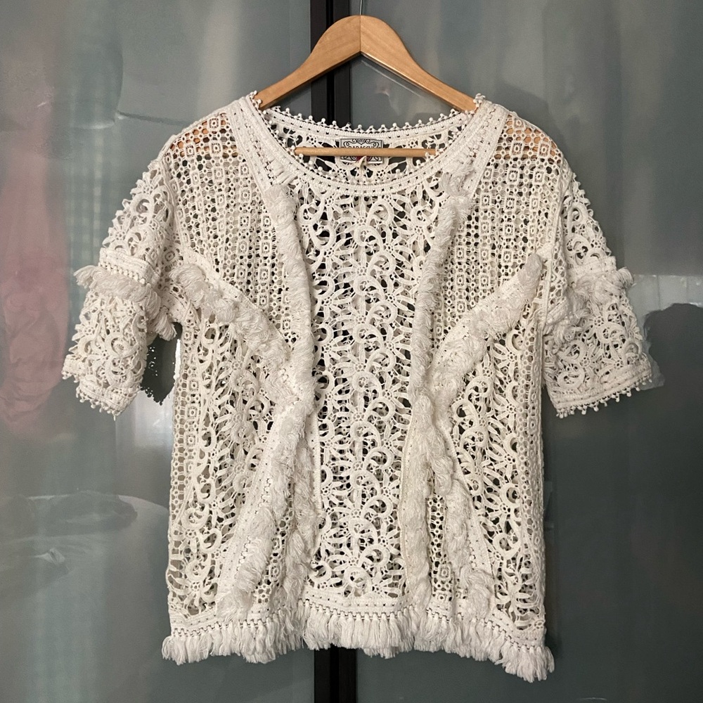 Anthropologie crochet boho tee S NEW